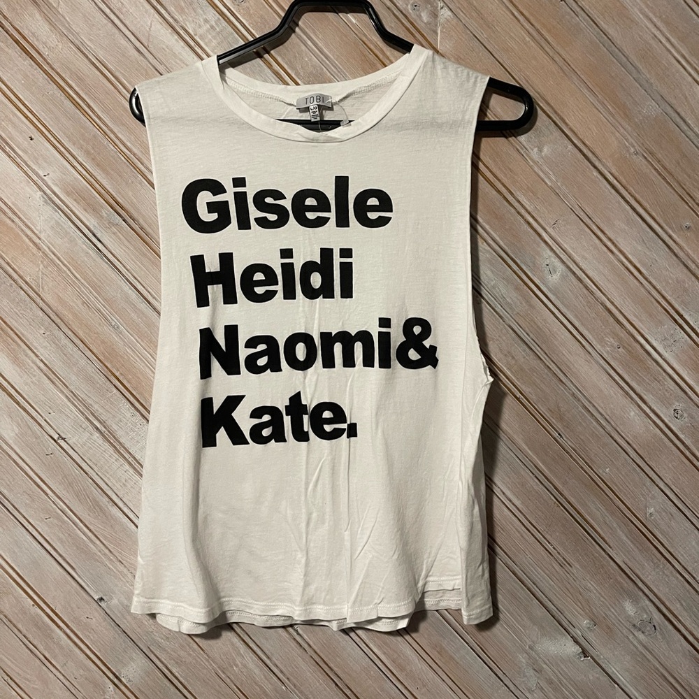 Tobi runway models crop tank top Large black & white Gisele Heidi Naomi & Kate